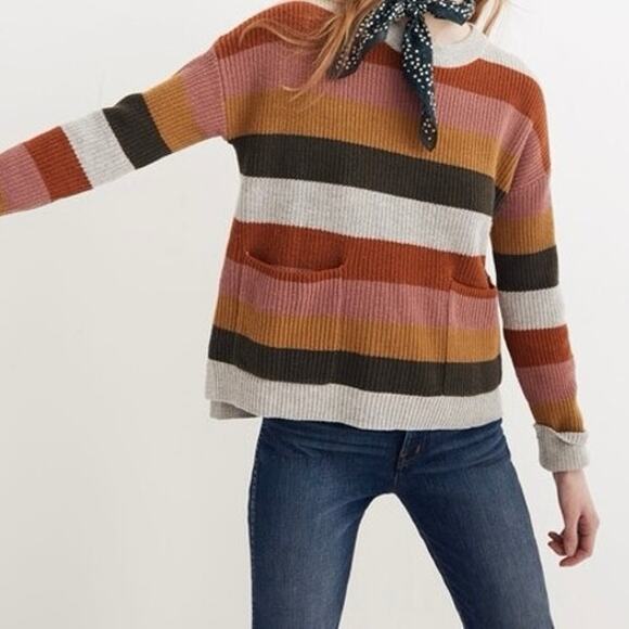 Madewell Patch Pocket Pullover Sweater Arctic Ice Walton Stripe Women’s Small - Picture 1 of 8
